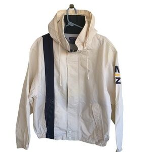 Vintage Nautica Jacket with Hood 90s Blue Stripe Size Large